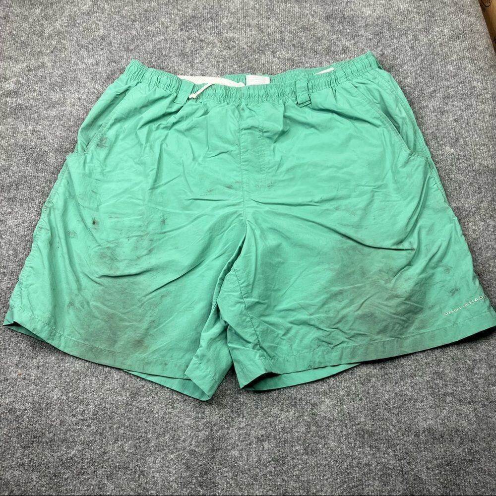 Columbia Shorts Mens Size L Green Omni-Shade Nylon Hiking Mesh Lined Stained